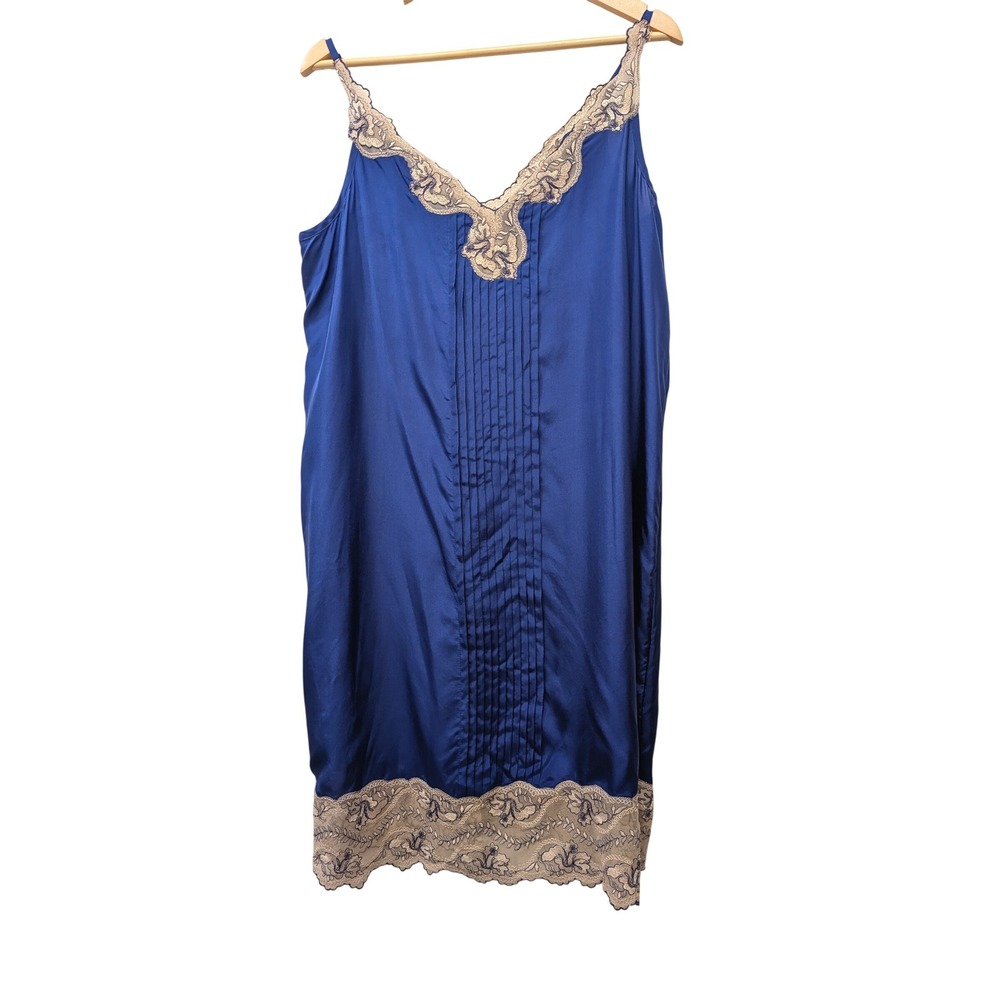 Express 100% Silk Lace Trim Slip Dress Chemise Y2K 90s Party Royal Blue Cobalt L